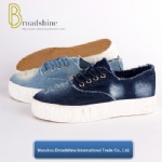 Washed Jean Platform Footwear for Women with Embossed Foxing